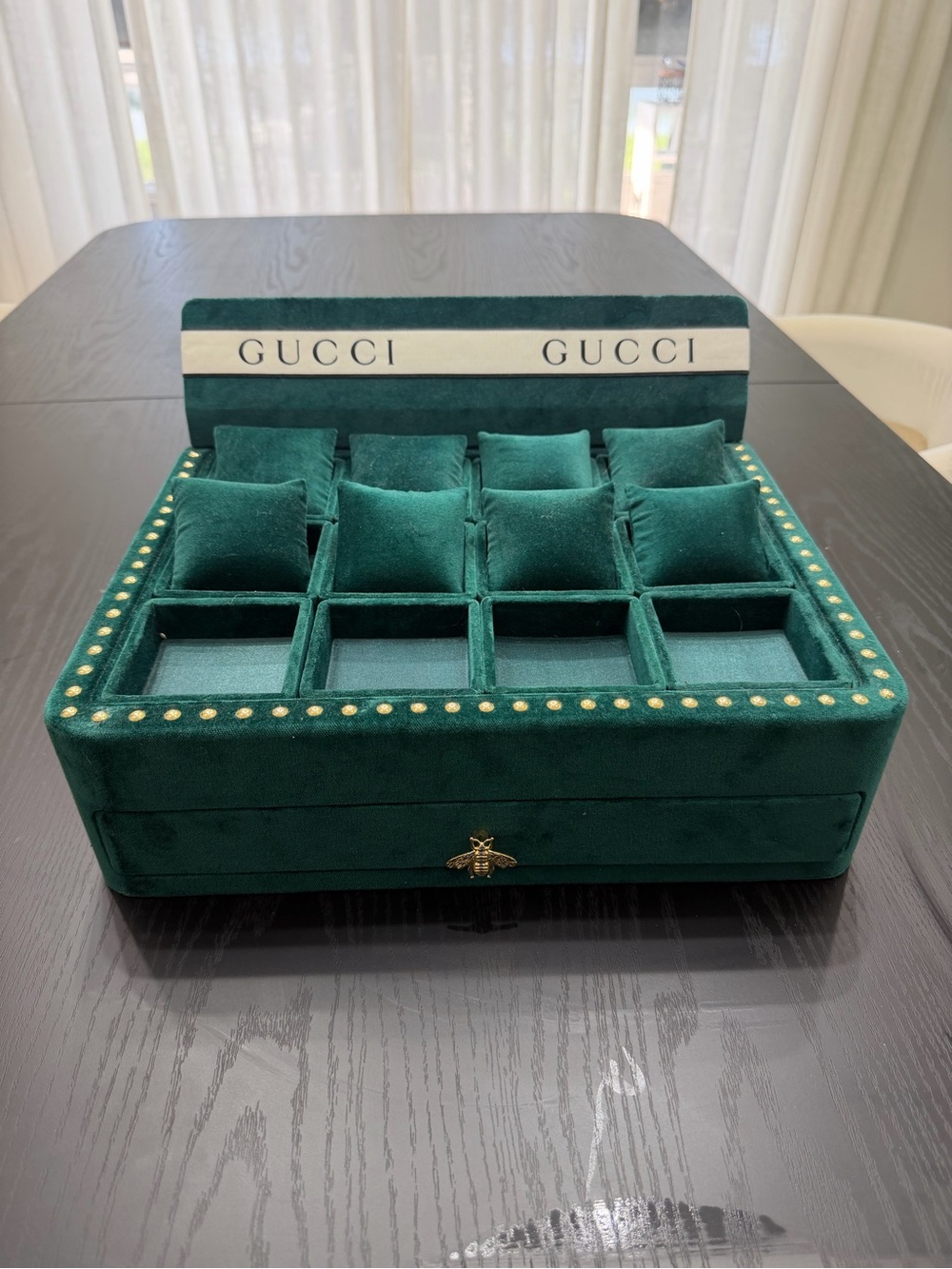 Authentic Gucci Green Velvet Jewelry Watch Box Organizer with Drawer - Picture 2 of 10